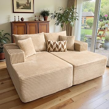 CAODOC 81" Oversized Loveseat Chaise Longue, Fluffy Sleeper Chaise Longue Indoor,Upholstered Sofa Bed for Living Room Bedroom, Beige