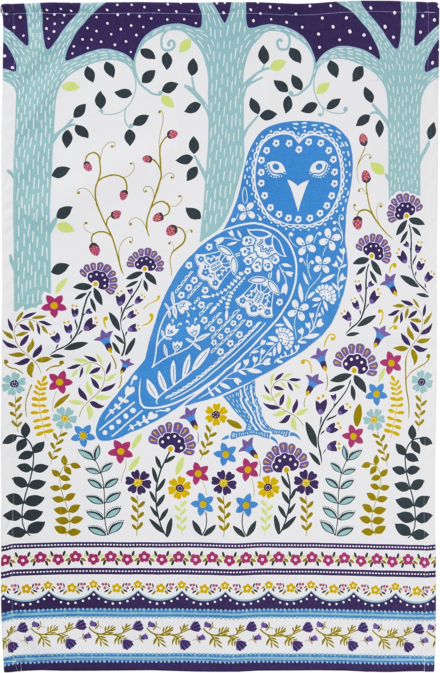 Tea Towel Cotton, Durable & Machine Washable, Eco-Friendly Design, Ideal Size, Animal Theme, Woodland Owl, Blue