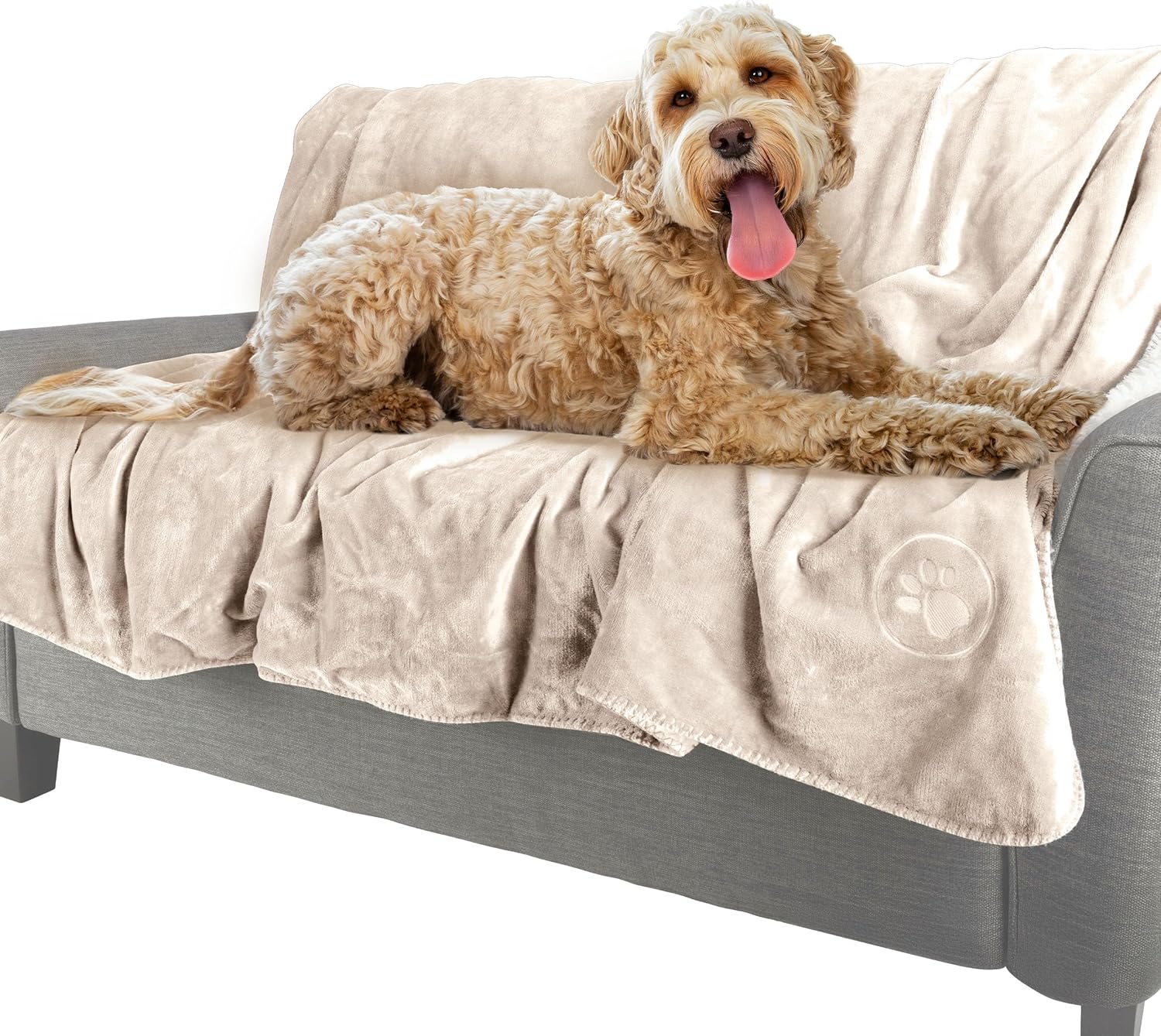 PETMAKER Dog Blanket - 60x80in Reversible Sherpa Blanket - Throw Blankets for Bed, Couch, Crate, or Car - Machine Washable Puppy Essentials (Cream)