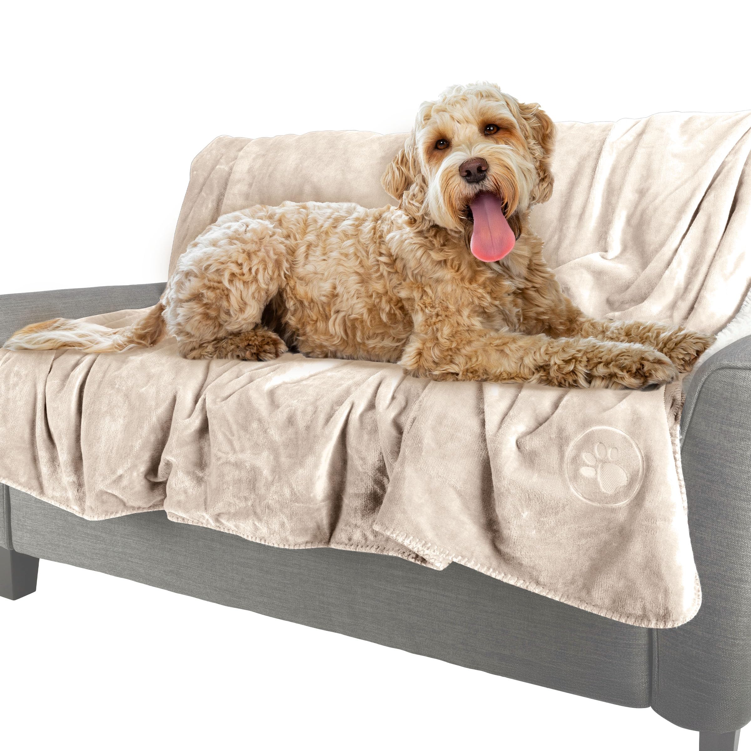 PETMAKER Dog Blanket - 60x80in Reversible Sherpa Blanket - Throw Blankets for Bed, Couch, Crate, or Car - Machine Washable Puppy Essentials (Cream)