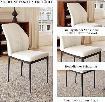 JIEXI Dining Table with 4-8 Chairs Set Extendable Dining Set Modern Stylish MDF Panels Dining Table for the Living Room (160-200 cm Walnut Coloured Table + 6 White Chairs - C)