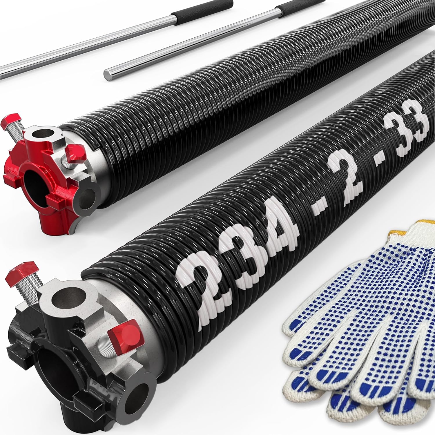 Garage Door Coated Torsion Springs with Non-Slip Winding Bars, Electrophoretic Coated, 1 Pair, 234 X 2'' X 33'' 0.234X2"X33"