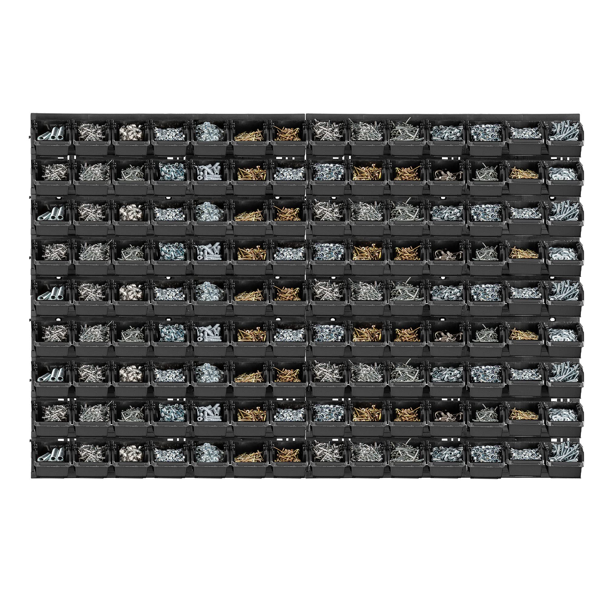 KADAX Estantería de pared para taller, 116 x 78 cm, sistema de almacenamiento de plástico resistente, resistente a los rayos UV, paneles de pared ampliables, estantería (negro, 140 piezas)