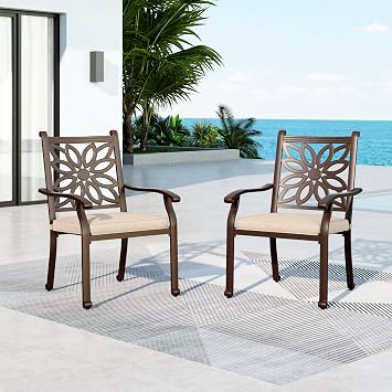 MFSTUDIO Stackable Patio Dining Chairs, Set of 2, Cast Aluminum & Metal