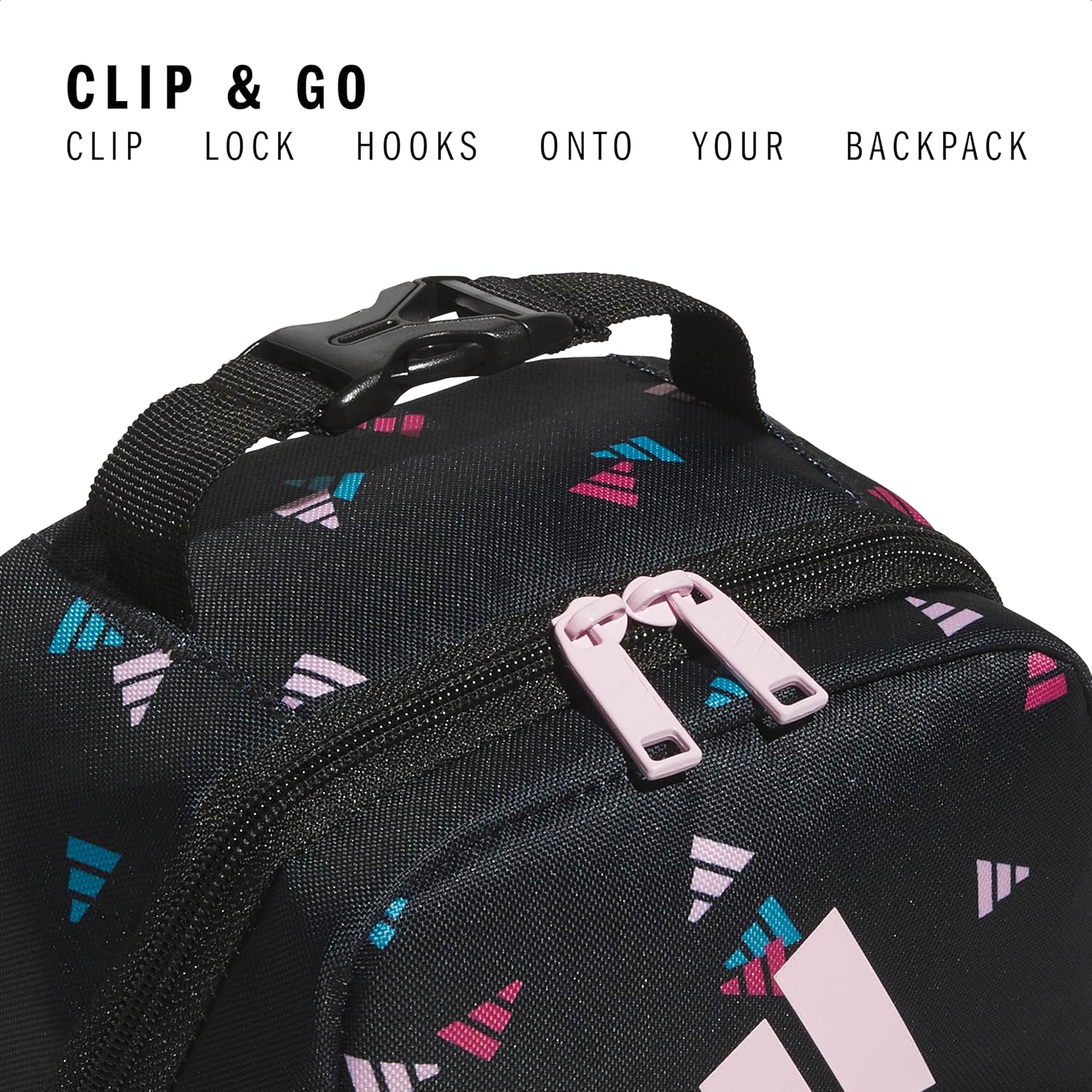 adidas Santiago Lunch Bag Cooler for Women and Men, Insulated Food Container Box with Mesh Pocket, 3 Bar Toss Black-Clear Pink/Black/Clear Pink/3.0, One Size - Image 3