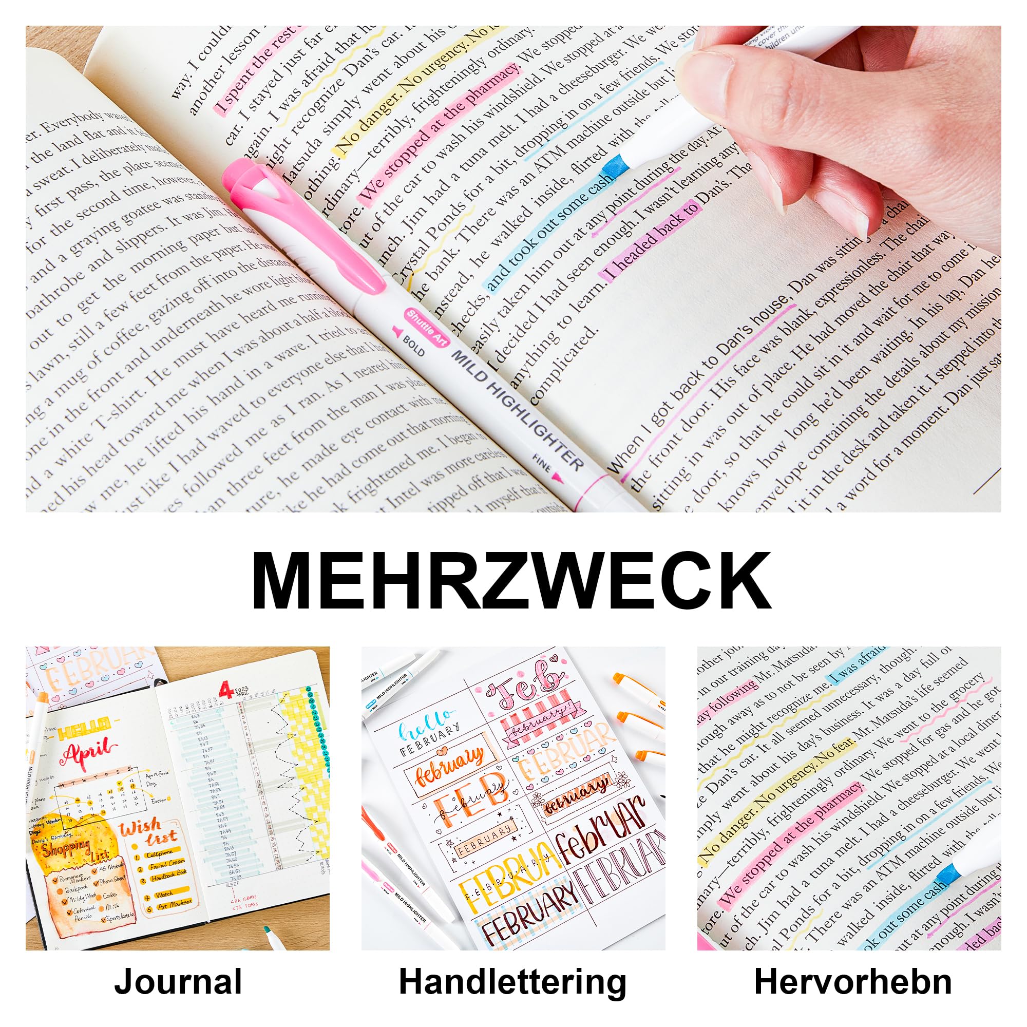 Shuttle Art Textmarker, 30 bunte Pastell Textmarker mit weichen Farben und zwei Arten von Spitzen, dick und dünn, Macron-Farben für Teenager, Kinder und Erwachsene zum Färben