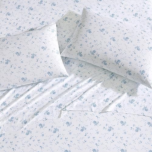 Miniatura 2 de Laura Ashley - Juego de fundas de almohada, ropa de cama de satén de algodón suave y resistente a las arrugas, 2 fundas de almohada (azul musa
