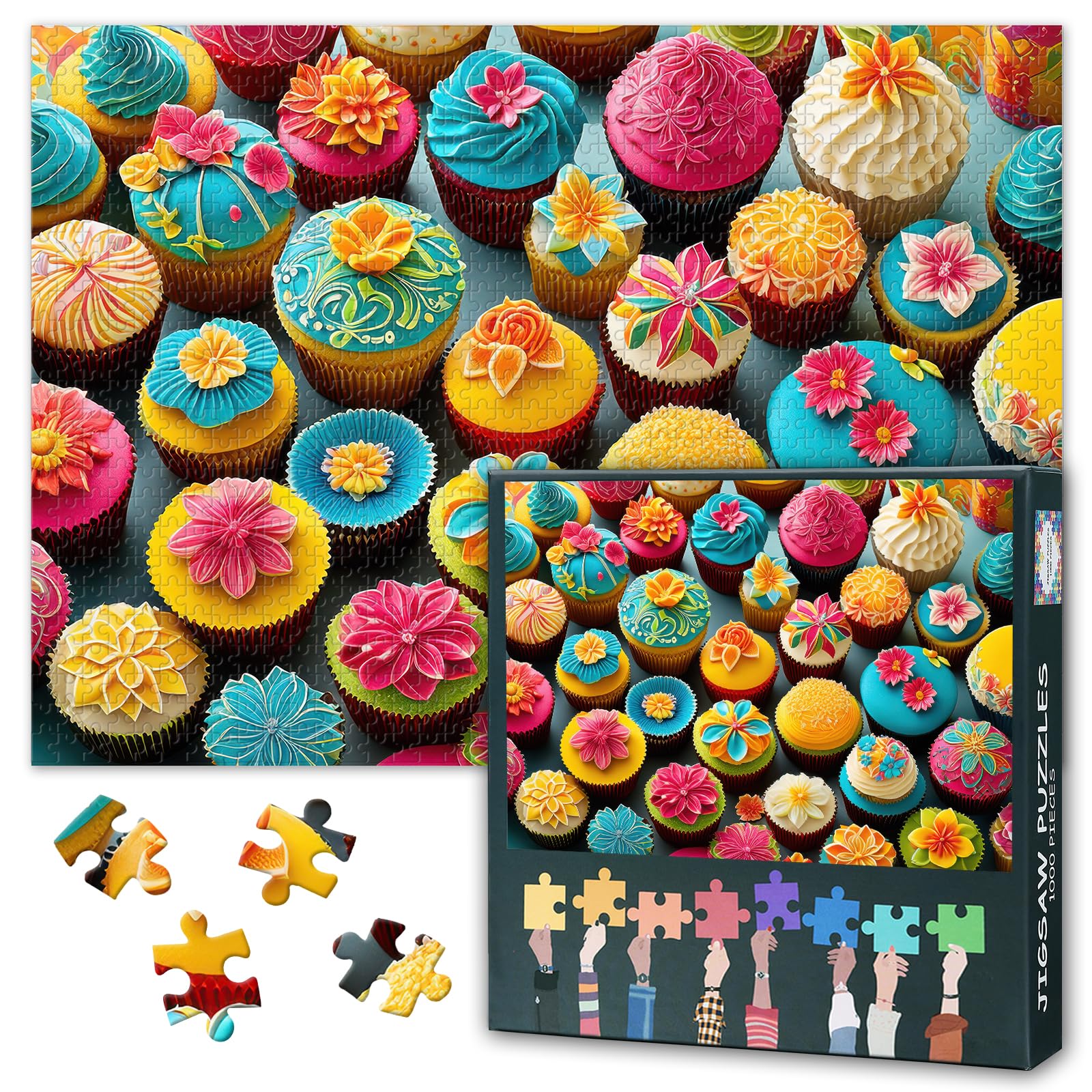 1000 Piece Puzzle for Adults - Cupcake Garden Fantasy Jigsaw Puzzles, Floral & Frosting Fusion Adult Puzzles 1000 Pieces, Whimsical Desserts Art, 27.5x19.7 Inches