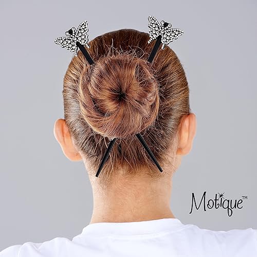 Miniatura 2 de Juego de 2 palillos para el cabello, palillos para el cabello con gemas de mariposas, color negro