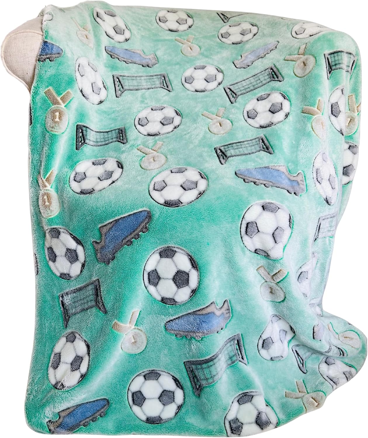 Soccer Throw Blanket: Glow in The Dark, Cozy, Soft, Warm Fleece Blanket for Boys and Girls with Ball, Goal, Cleats, and Medal, 50" x 60" (Green) - Image 6