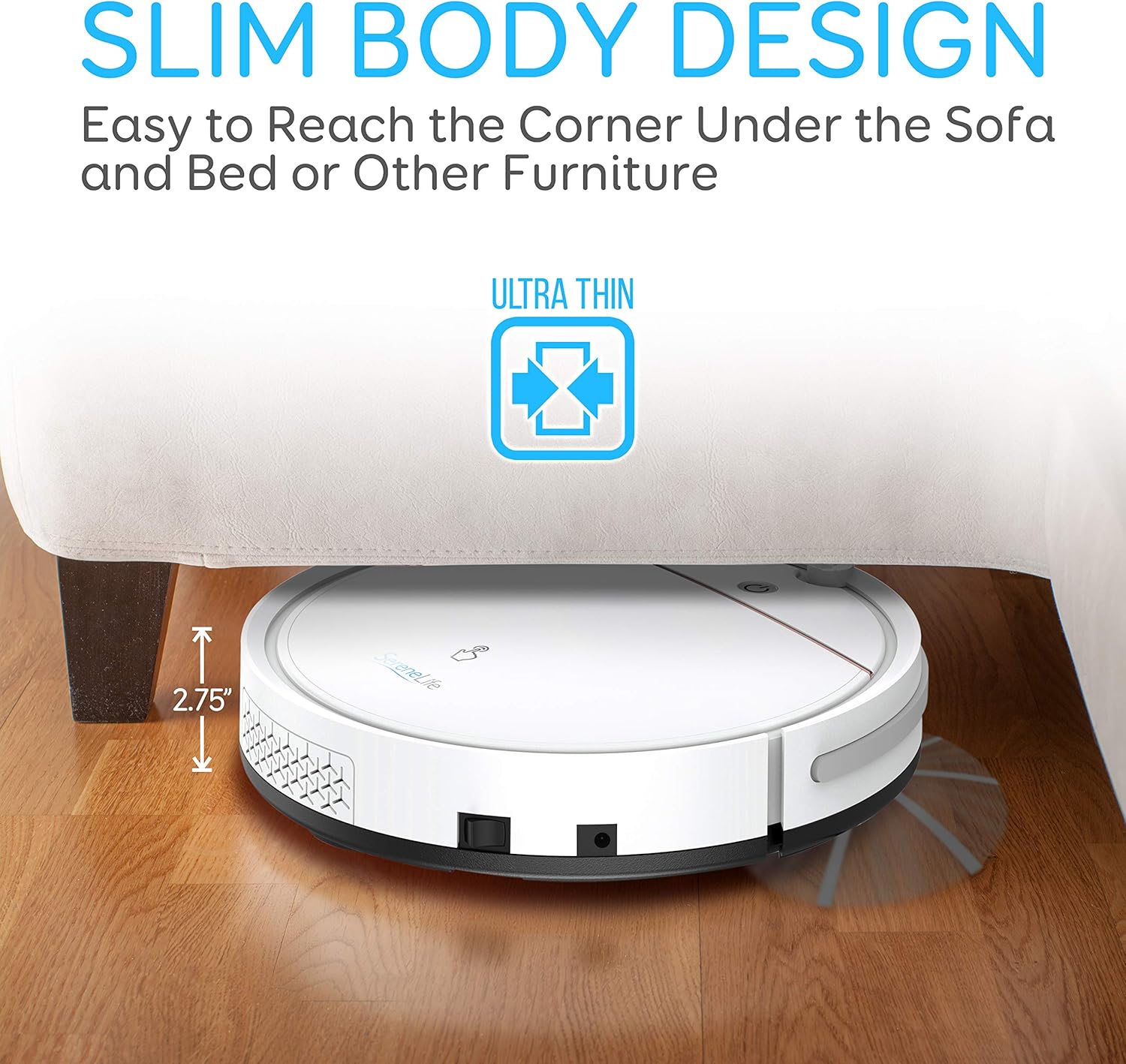 SereneLife Smart Automatic Robot Vacuum Cleaner - Slim Rechargeable Electric Robotic Vacuum Cleaner w/ Self Programmed Navigation, Anti-Fall Sensors - Carpet, Hardwood, Tile PUCRCX10 , White