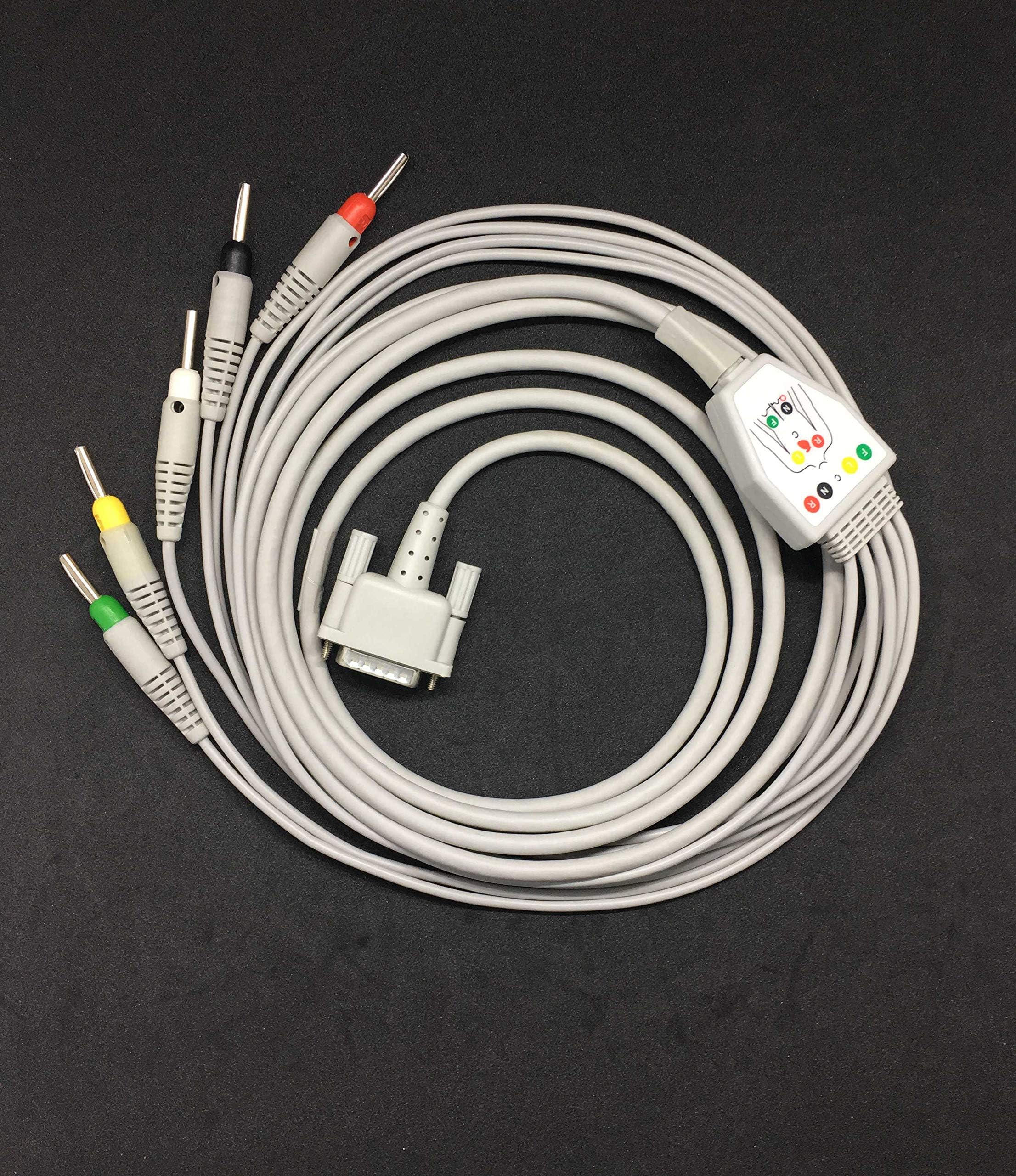 Biometric cables 5 Lead ECG Cable Compatible with BPL-108 Digi 15 Pin Banana Type (Grey)
