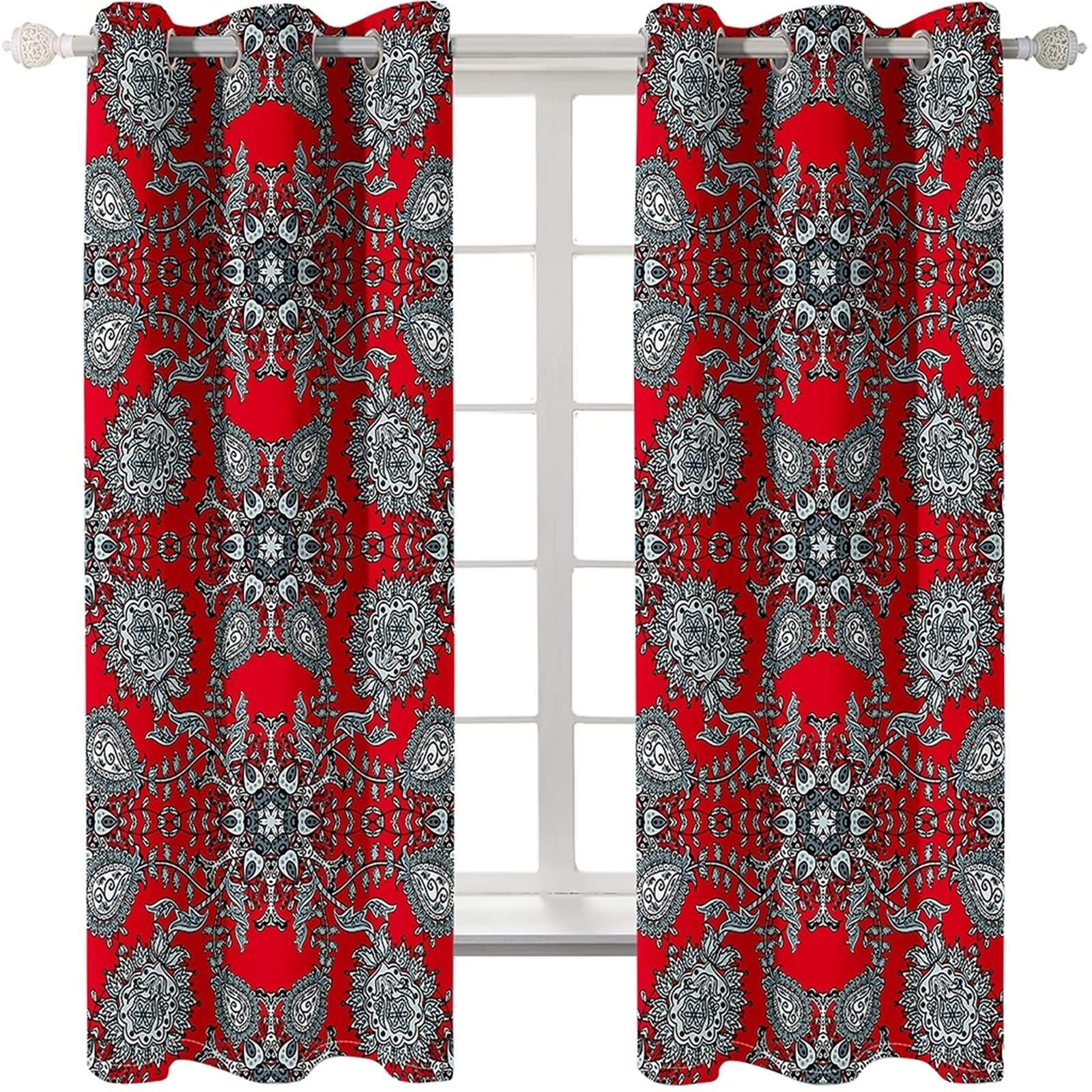 Zasłony zaciemniające z poliestru na przelotkach, zestaw 2 sztuk, wzór kwiatowy w stylu retro, do sypialni, nieprzejrzyste, 214 x 115 cm