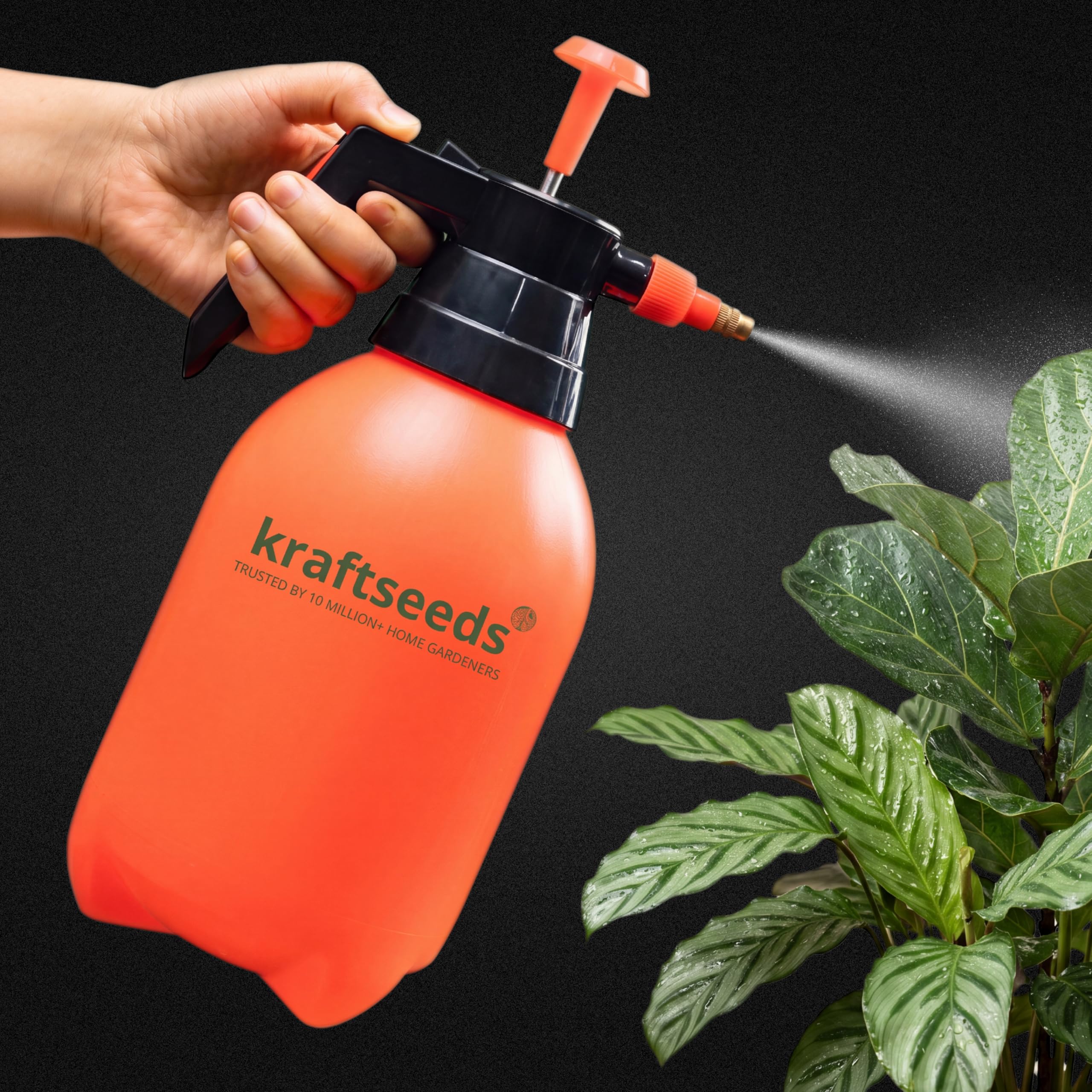 Kraft Seeds 2L Spray Pump for Plants | Garden Sprayer with Adjustable Brass Nozzle | Plastic Water Spray Bottle for Gardening, Car & Bike Wash | Leak-Proof Plant Watering pump, Easy-Fill Water Sprayer