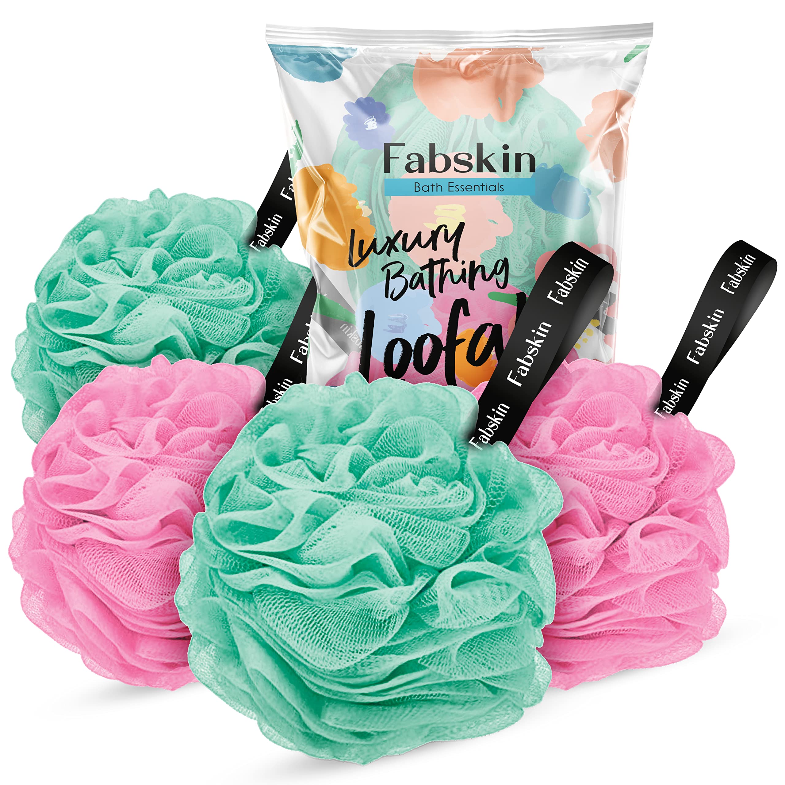 FABSKINLuxury Bathing Loofah For Men And Women | Pack Of 4 | Aqua Green & Pink | Foaming Loofah For Bathing | Bath Scrub Sponge | Made In India