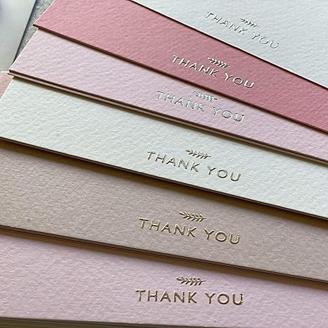 RUN2PRINT Thank You Cards with Envelopes & Gold Foil Stickers – 36‑Pack Flat Dusty Blue Cards – Embossed Italian Textured Thick Paper – For Weddings, Business & Every Occasion