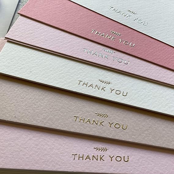 RUN2PRINT Thank You Cards with Envelopes & Gold Foil Stickers – 36‑Pack Flat Dusty Blue Cards – Embossed Italian Textured Thick Paper – For Weddings, Business & Every Occasion