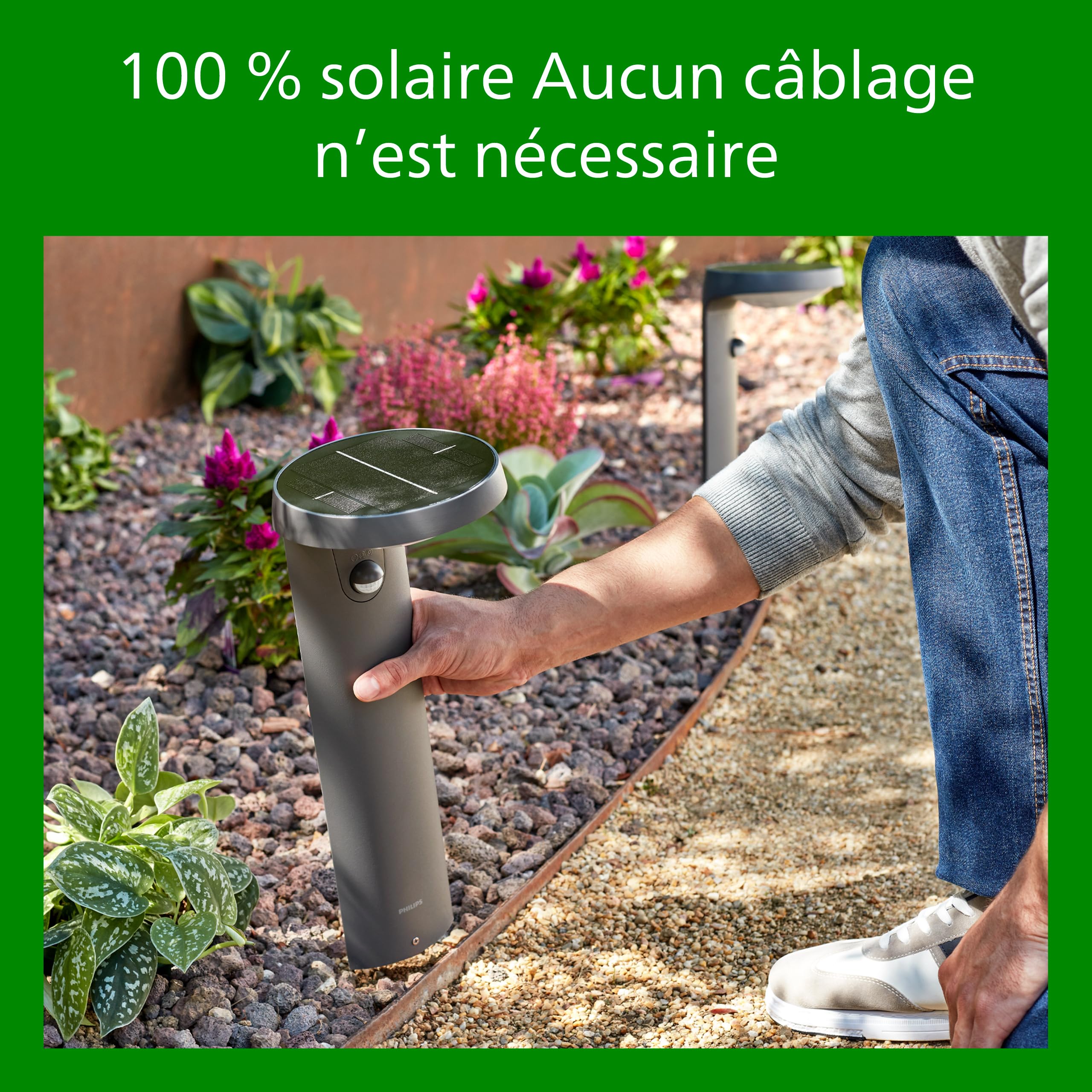 Philips Tyla, Borne avec recharge solaire extérieure ultra efficient, classe energétique A, détecteur de mouvement, 2700K, jusqu'à 250 lm, IP44, Anthracite
