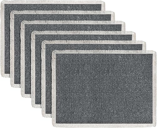 Miniatura 47 de Hausattire - Juego de 6 manteles individuales de algodón deshilachados para mesa de comedor 13x19 pulgadas | Mantel individual de estilo rústico