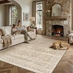 Lavable Rug zone 8x10 pour le salon Beige Vintage Carpet , non glissant, doux bas pile, ferme Rustique traditionnel, pour le séjour chambre salle à manger salon, Tapis slaon
