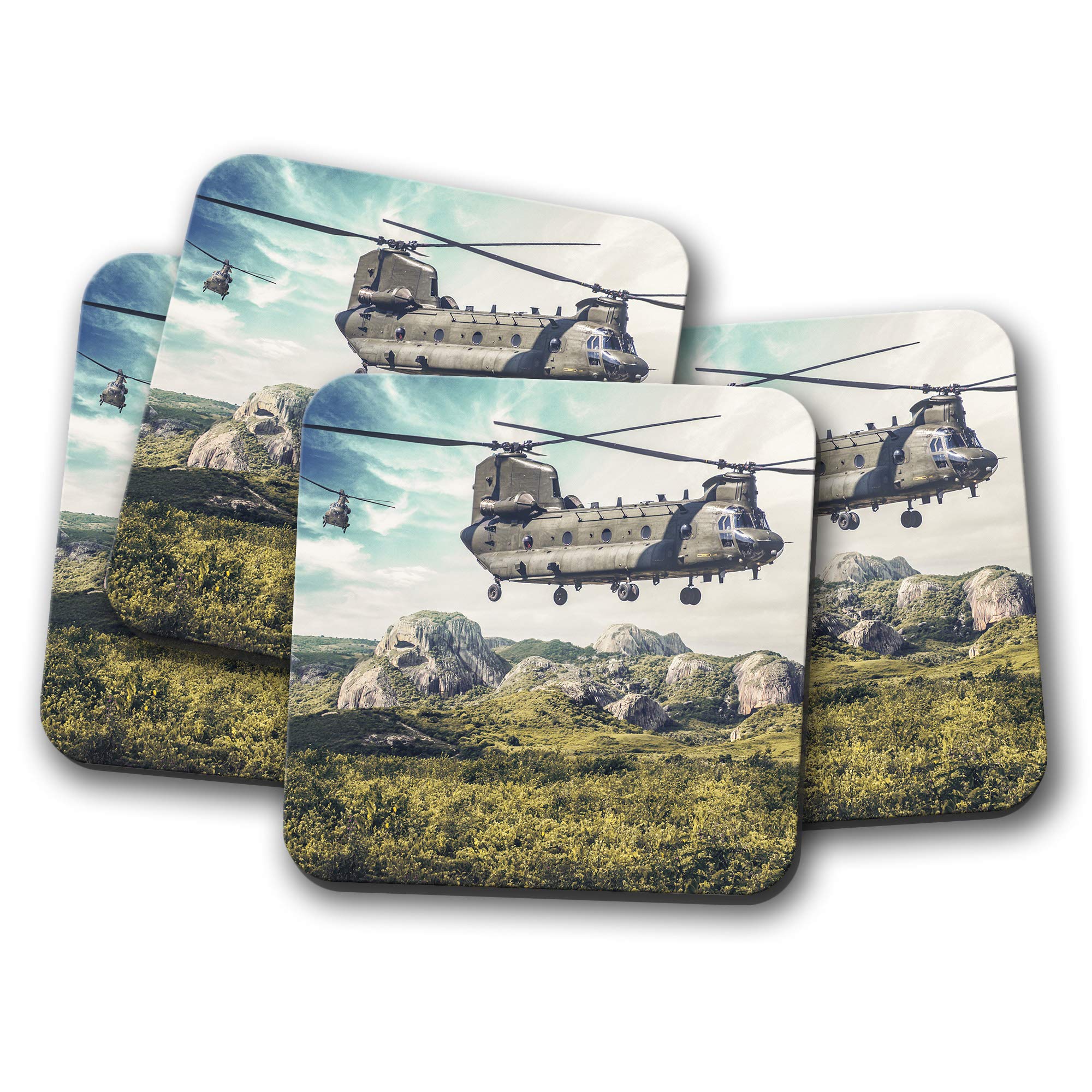 Destination Vinyl Ltd Multicolor 4 Set - Chinook Helicopter Coaster - Plane Pilot Mountains #15542