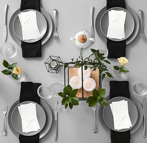 Miniatura 4 de Gift Boutique 100 servilletas de plata con monograma en blanco para invitados, letra L, paquete de papel desechable, elegante servilleta de mano