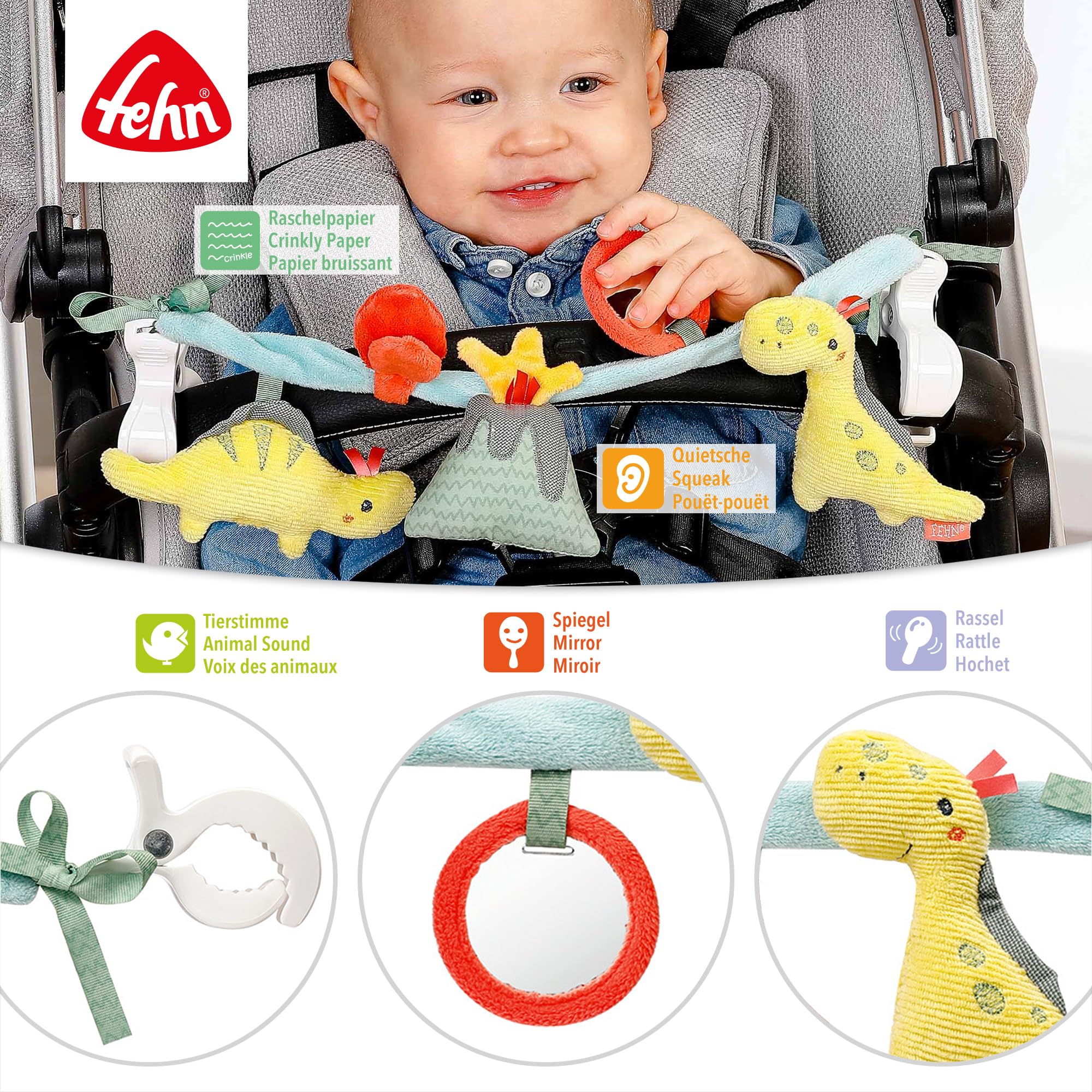Fehn Kinderwagenketting, baby, mobiel, speelgoed, flexibel, om op te hangen, voor baby's en peuters vanaf 0 maanden, figuren, Loopy & Lotta