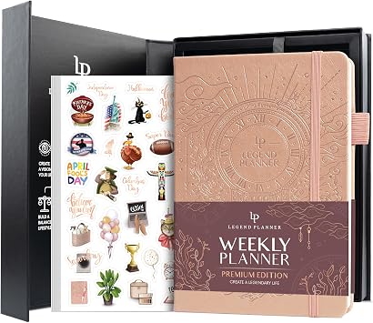 Legend Weekly Planner Premium Undated Weekly, Monthly & Budget Planner Life Organizer for Time Management & Productivity, A5 Rose Gold, New Cover