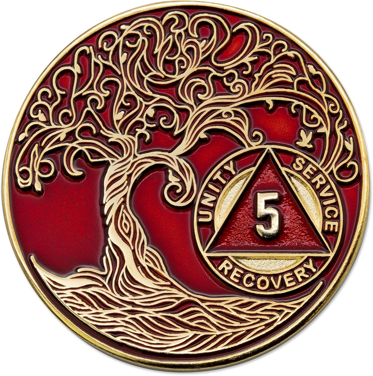 1 to 50 Year Twisted Tree of Life Sobriety Coin - Gold Plated AA Chips & Medallions - 5 Year Sobriety Coin - Black
