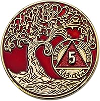 Vista 104 de Medallón AA de 5 años – Árbol de la Vida trenzado chapado en oro AA Chip de recuperación – morado