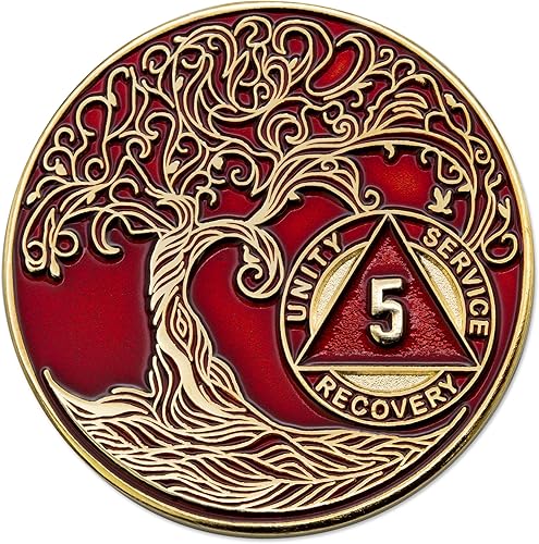 Miniatura 105 de Medallón/Ficha/Ficha de Recuperación AA Sobriety Mint de 2 Años, Árbol de la Vida Retorcido, Dorado - Negro