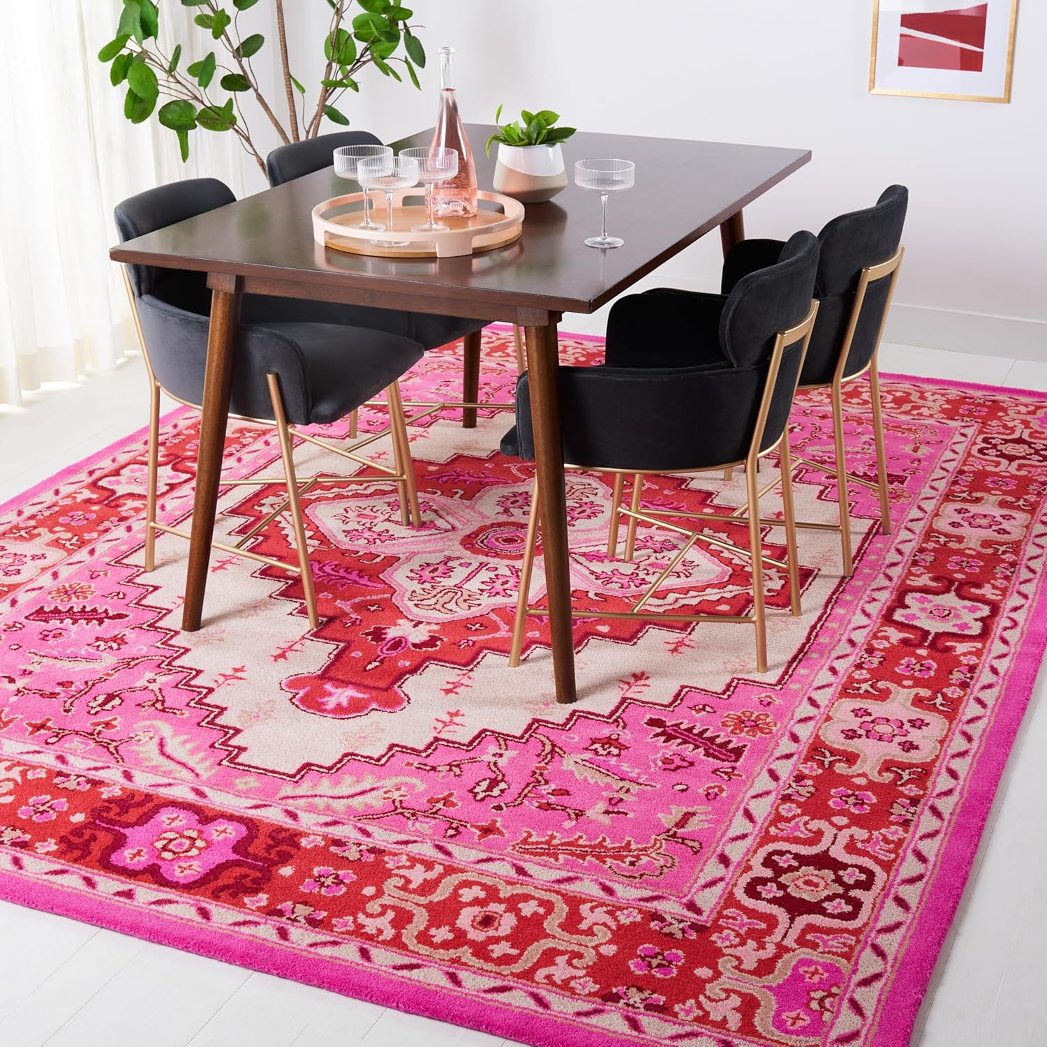 SAFAVIEH Bellagio Collection Area Rug - 5' x 8', Red Pink & Ivory, Handmade Medallion Wool, Ideal for High Traffic Areas in Living Room, Bedroom (BLG545A)