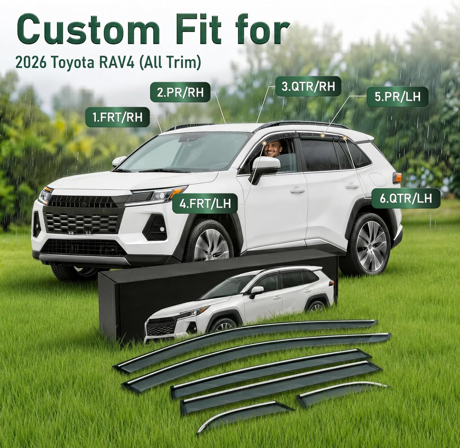 Rain Guards for 2026 Toyota RAV4 (6PCS Set), Window Visors Rain Guards, Wind Deflector for Car, Vent Visors, Clear Rain Shield, Transparent Side Vent Shades for SUV, Automotive Exterior Accessories