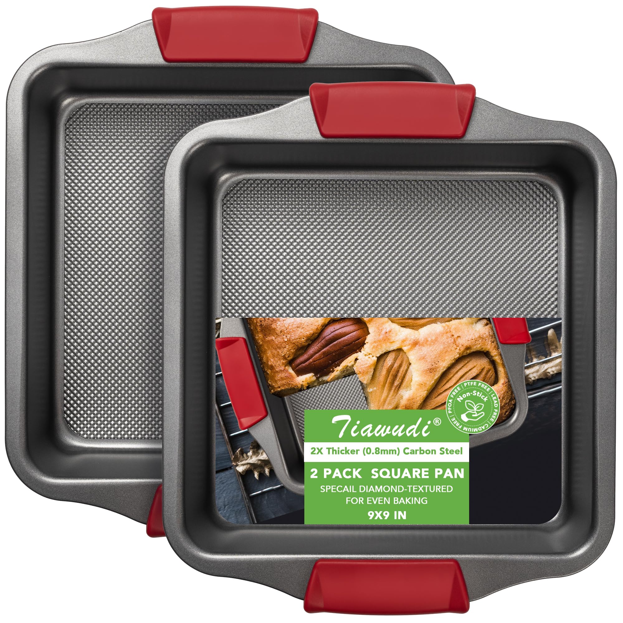 Tiawudi 9 Square Cake Pan Set of 2 with Diamond Texture