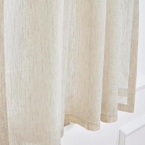 Miniatura 2 de Solino Home Cortina transparente de lino, 52 x 102 pulgadas, panel de ventana con bolsillo para barra, cortina de tela natural 100% pura para sala