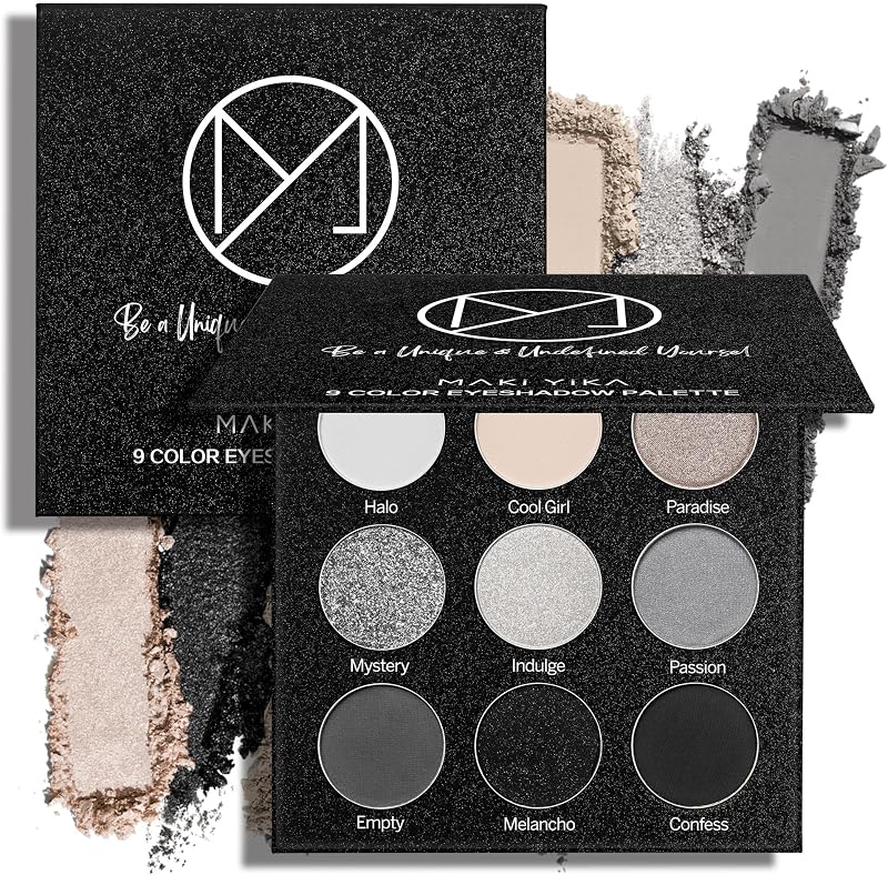 Sombra de ojos Black Grey Smokey Negro mate Blanco Gris Plata Smoky | Sombra de ojos oscura Paleta de sombras de ojos de 9 colores Maquillaje de ojos para Halloween gótico-9Negro