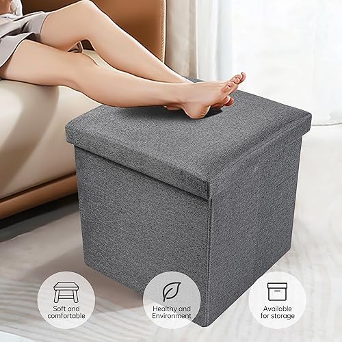 Miniatura 4 de Otomana plegable de almacenamiento, otomana pequeña con almacenamiento, reposapiés acolchado, asiento reposapiés de piel sintética, mesa de café,