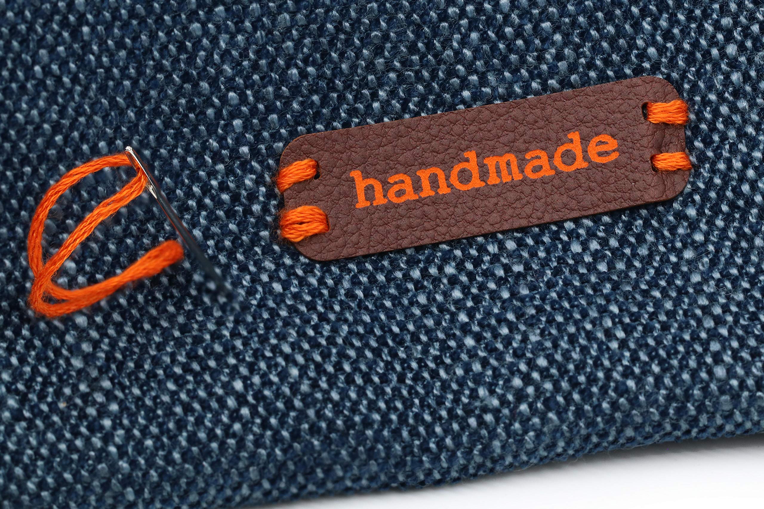 3DP Handmade Etichette Personalizzate PU Piane - Arancione-Marrone MOD HMC - Etichette rettangolari Etichette Handmade da Cucire Fatto a Mano in Italiano (30 Pezzi - Testo Personalizzato)