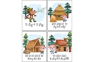 Colorful Nursery Rhyme Posters: Three Little Pigs and the Big Bad Wolf