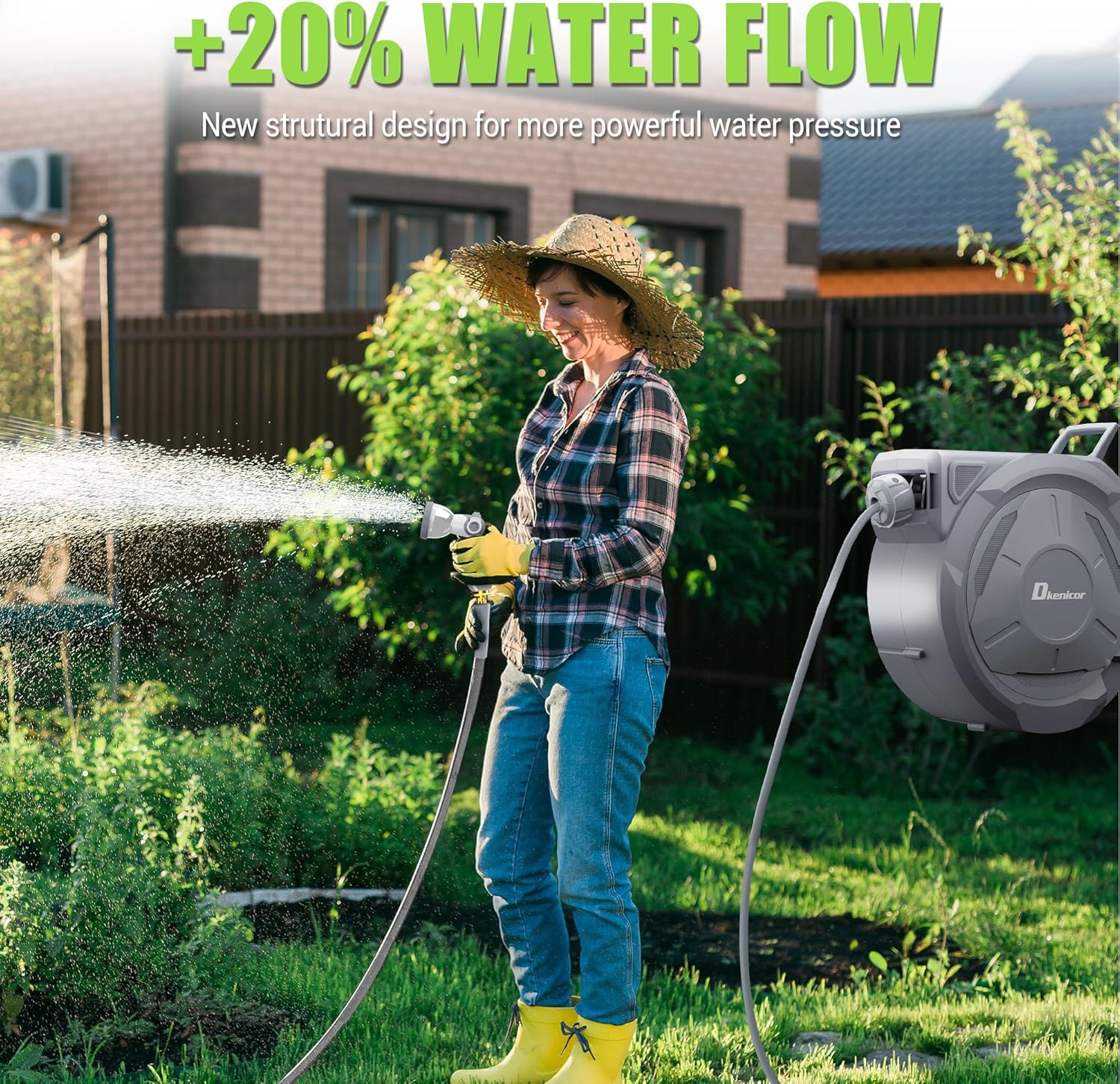 5/8" x 75 ft Retractable Hose Reel, Heavy Duty Retractable Garden Hose Reel Wall Mounted with 10-Pattern Hose Nozzle/Any Length Lock/Slow Return System/180°Swivel Bracket