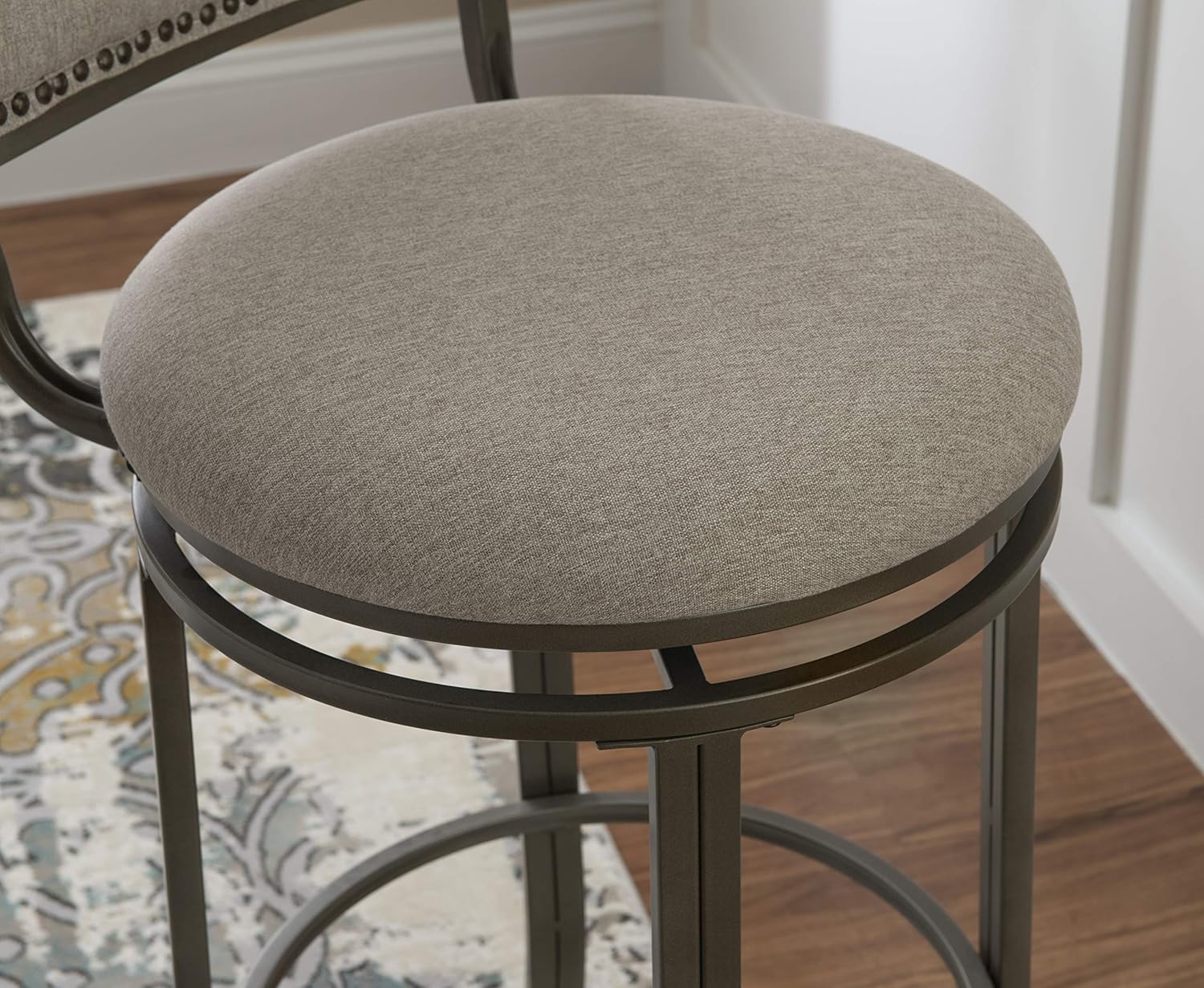 Powell Timber Pewter Metal and Ash Wood Swivel 29.5 Seat Height Barstool