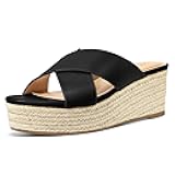 Women's Misty Criss Cross Platform Wedge Sandals Open Toe Espadrille Flatform Heel Sandals for Ladies Casual Summer Fashion Slide Shoes, Black 10