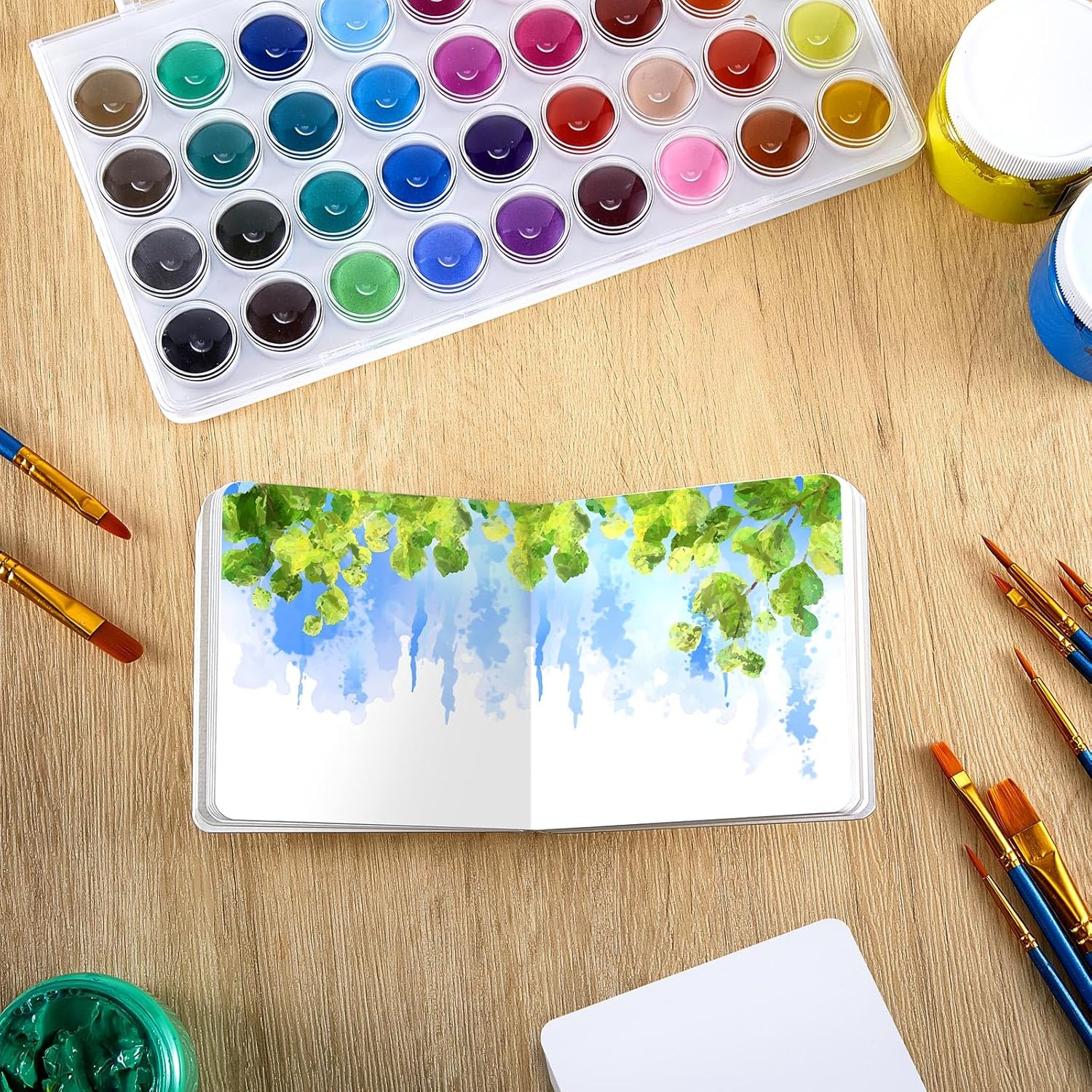 Tenceur 8 Pcs Mini Watercolor Journal 3.9x3.9 Inch Portable, 240 Sheets, 480 Pages, Square Small Watercolor Sketchbooks Paper Portable Journal Travel Painter, Art Supplies for Mixed Media(White)