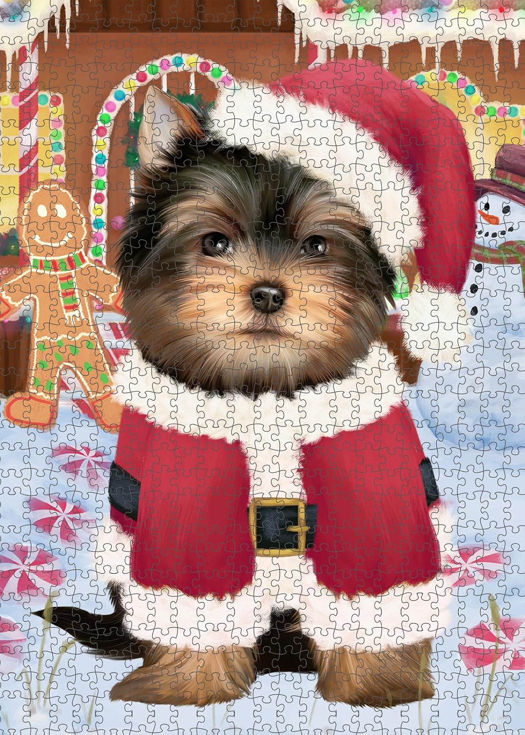 Christmas Gingerbread Candyfest Yorkshire Terrier Dog Jigsaw Puzzle for Adults - Animal Printed Interlocking Puzzle Game Artwork - Gift for Dog Lover's - 1000 Pcs 29.5"x19.7"