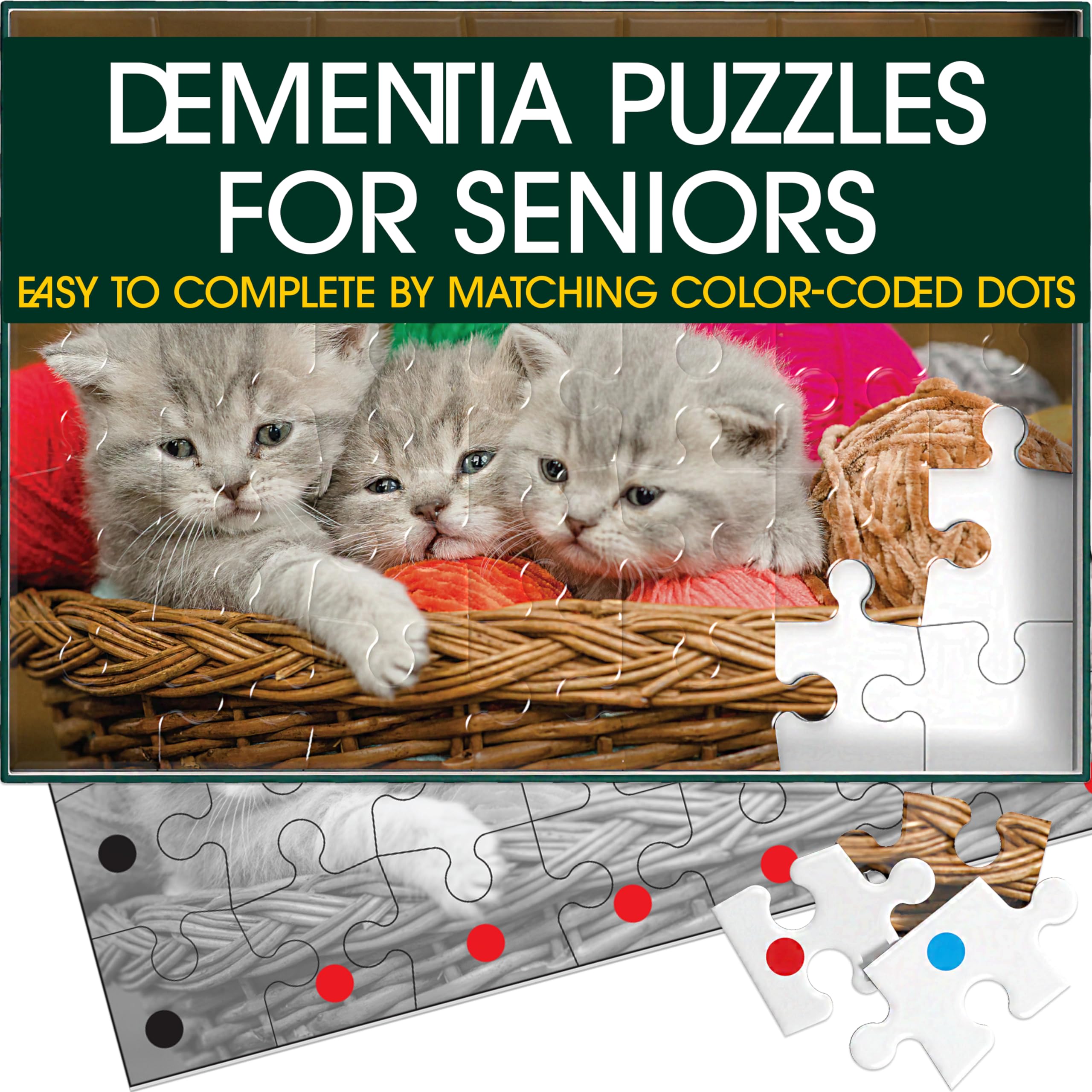 Keeping Busy 35 Piece Kittens Dementia Puzzles for Seniors | Color Coded with Templates Easy Puzzles for Dementia Patients Gifts for Elderly Women in