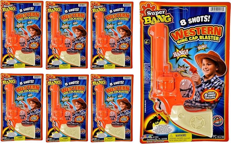 JA-RU Cap Gun Western (6 Units) 8 Shot Ring-Caps Revolver Gun Toy 0913-6p | Fake Gun Toy Pistol for Kids. Halloween Costume & Western Movie Plastic Prop Gun. Shooter Game