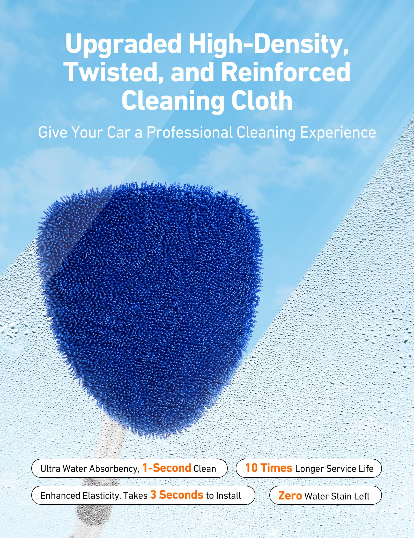 AstroAI Windshield Cleaner Tool, Car Interior Detailing Cleaning Kit with Extendable Handle and 4 Upgraded High-Density Reusable Microfiber Pads, Auto Glass Wiper Brush Kit for Cars, Blue, 15.9in-21in