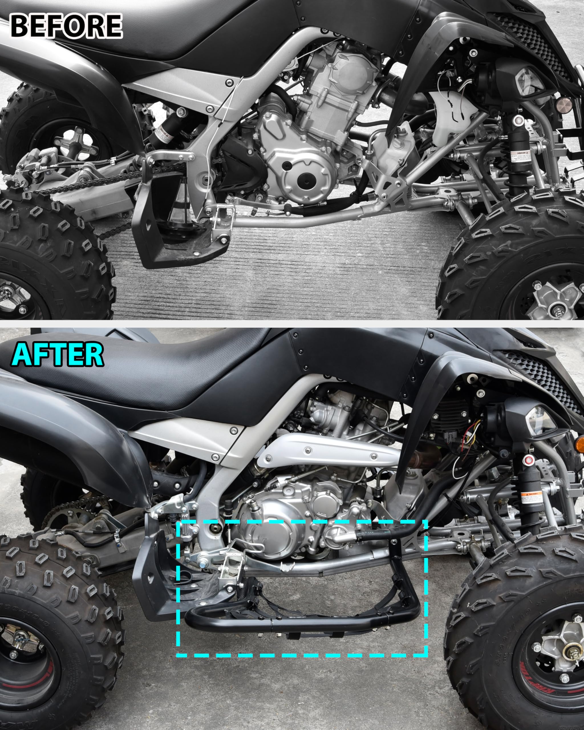 SAUTVS Side Step Nerf Bars Rock Sliders for Yamaha Raptor 700 700R 2006-2025, Combined Foot Guard Pegs with Black Webbing Nets, Protective Off-Road Accessories | Rock Sliders Paire de protections pour pieds avec filets noirs pour Yamaha Raptor YFM 700 700