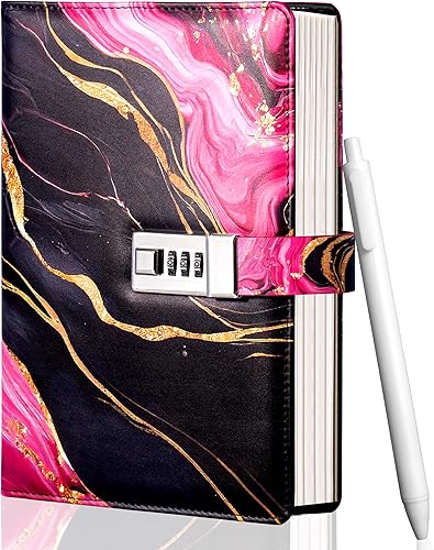 CAGIE Diario con candado para niñas, A5 con contraseña rellenable, con forro, diario bloqueado, lindo regalo de Navidad y cumpleaños para niñas de