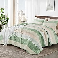 Vista 53 de Andency - Juego de ropa de cama Queen, edredón de patchwork azul mineral, 3 piezas, colcha de verano a rayas ultra suave y ligera, juego